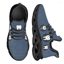 Casual Shoes INSTANTARTS Funny Dentist Print Women's Flat Blue Lace-up Sneaker Summer Breathable Kint Footwear For Teen Girls