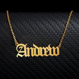 Andrew Old English Name Necklace Stainless Steel 18k Gold plated for Women Jewelry Nameplate Pendant Femme Mothers Girlfriend Gift