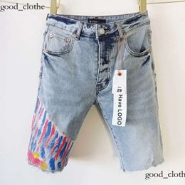 purple jeans short Men's Shorts Designer Mens Jeans Shorts Hip Hop Short Knee Lenght Jean Clothing Denim Men High-End Vintage Patch Denim Shorts purple short 638