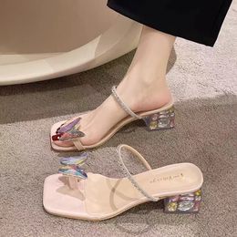 Cool Slippers For Women's Summer Outerwear In 2024, New Fashion And Temperament, Small Fragrant Style, And Trendy Crystal Slippers With A One-Sided Heel