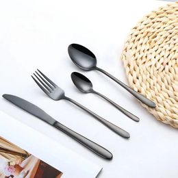 Dinnerware Sets Stainless Steel Western Cutlery Set 4 Pieces Black Tableware Elegant Dinner Mirror Knife Fork Spoon Kitchen Table Utensils