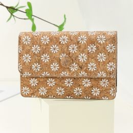 8pcs Card Holder Cork Leather Retro Flower Grid Printing Multifunctional Flap Cover Hasp Short Wallet