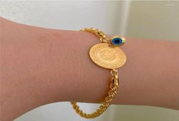 Charm Bracelets Muslim Islamic Money Coin Jewellery Bracelet Luxury Gold Plated Blue Eye Chain Bangles Arabic Middle East Trendy Wed6998011