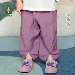 Trousers Amila 2024 Summer New Boys and Girls Bottom Kiwi Shape Solid Color Elastic Waist Loose Comfortable Breathable TrousersL2405