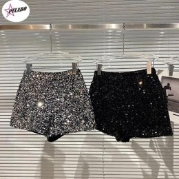 Women's Shorts PULABO Bling Sexy Women Sequin High Waist O-Ring Zip Bodycon Feminino Skinny Party Club Festival Raves Pole Dance