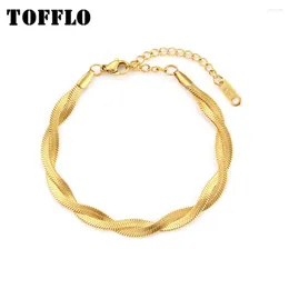 Pendant Necklaces TOFFLO 18K Gold Plated Waterproof Braided Herringbone Chain Necklace Bracelets Set Wholesale Stainless Steel Jewellery BSE35