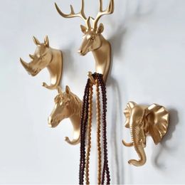 Wall Hanging Hook Vintage Deer Head Animal for Clothes Hat Scarf Key Horns Hanger Rack Decoration y240513