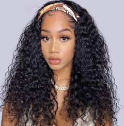 Water Wave Black Hair Women Headband Wig Fashion Loose Curly Non Lace Wigs For Women Easy Wear Head Band Wig1458207