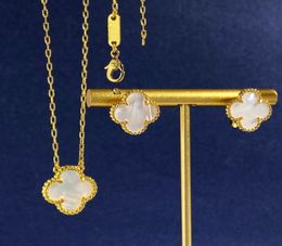 Classic Brass 18K gold plated Pendant Necklaces colorful shell Flowers Four Leaves Clover women Luck Earring ear stud Designer Jew1727744