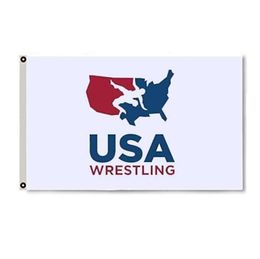 USA Wrestling Logo White Flag For Wrestlin g Season Vivid Color UV Fade Resistant Outdoor Double Stitched Decoration Banner 90x1505129258