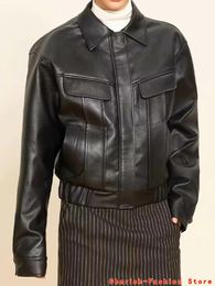 Women's Leather 2024 Autumn England Designer Womens Black Faux Jackets Loose Casual Biker Coat Females Harajuku Pu Streetwear Top