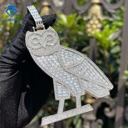 Hip Hop Jewellery Sier Rose Gold Plated Baguette Cut VVS Moissanite Animal Owl Pendants Charms Necklace Men And Women