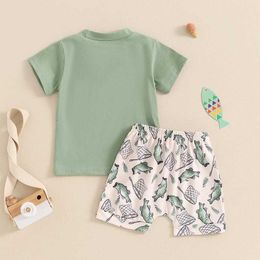 Clothing Sets 0-36months Baby Boys Summer Outfits Letter Print Short Sleeves T-Shirt And Elastic Fish Print Shorts Set For Infant Boys