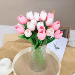 10pcs 1 Lot , White Blue Red Display Artificial Tulip Flower , Romantic Bride Silk Fake Bouquets Picks , Festival Decorations Present