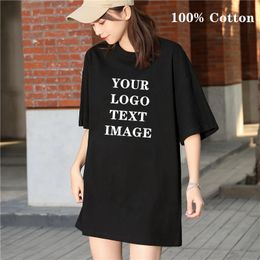 Customise 100% Cotton Womens Long Tshirts Printing s Design Image Personalise Style Top Tee Y2K Loose For Female 240426