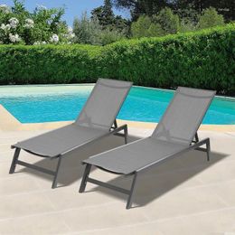 Camp Furniture 2 Pcs 62/75 In Outdoor Chaise Lounge Chair Sets Five-Position Adjustable Aluminum Recliner All Weather For Patio Beach Yard