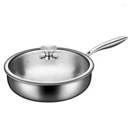 Pans KENGQ Selling Soup Sauce Frying Pan Snow Steel Handle With Glass Lid 316 Stainless Uncoated Nonstick
