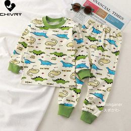 Pyjamas New Childrens Boys and Girls Pyjama Set Cute Cartoon Long sleeved T-shirt Top with Pants Baby Autumn Winter Pyjamas d240515