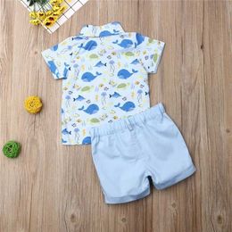 Kleidungssets 1-5-jährige Jungen Kleidung Set Whale Quallen-Druckhemd für Jungen Ozean World Tier Kids Hemden Blaue Shorts Jungen Kleidung Set Set