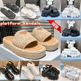 Platform sandals women designer slides sandal natural white black beige blue pink yellow red Ivory Woven Monolith Nappa Padded Leather slide slippers beach slipper