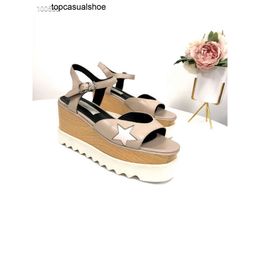 Stella Mccartney Star shoes Summer Sandals Women Design Genuine Leather Casual Shoes Wedge Platform Nude Colour