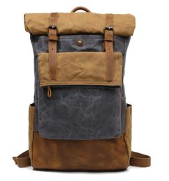 Vintage oil wax canvas bag travel fashion backpack leisure outdoor mountaineering bag collision Colour backpack7084992