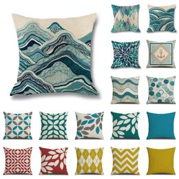 Pillow Super Geometric Blue Cover Ocean Wave Print Linen Pillowcase Modern Nordic Fashion Sofa Seat Bed Throw Pillows