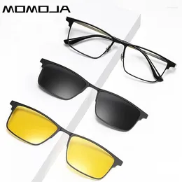 Sunglasses Frames MOMOJA Fashion Polarised Magnetic Clip-On Glasses Retro Square Big Face Optical Prescription Men's Eyeglasses T29802J