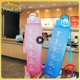 Water Bottles Portable Travel Bottle 2024 Plastic Cups With Time Marker Outdoor Sports Fitness Accompanying Cup Gradient Jug