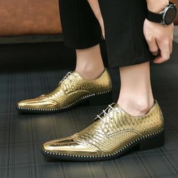 Dress Shoes Men Shiny Leather Formal PU Gold Casual Business Block Runway Party Barber Sizes 38-46 Shoe