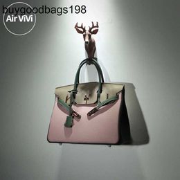 Tote Bag Designer Womens Handbags Bk Airvivi Art European and American Style New Genuine Leather Platinum Coloured Contrast Top Layer Cowhide Handbag