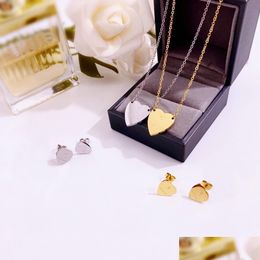 Earrings & Necklace Europe America Fashion Jewelry Sets Women Lady Titanium Steel 18K Plated Gold With Engraved G Letter Heart Pendan Dhim4