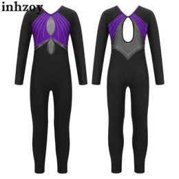 Dancewear Kids Girls Ballet Leotards Figure Skating Dance Acrobatics Gymnastics Performance Jumpsuit Long Sleeve Shiny Rhinestone BodysuitL2405