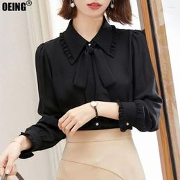 Women's Blouses Solid Plus Size Loose Butterfly Sleeve Bow Office Button Chiffon Fashion Woman Top Vintage Ruffles Shirts Korean Style