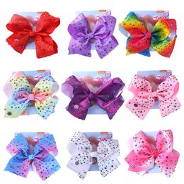 Kids Hair Clips jojo Hair Accessories 8-inch Imitation diamond gradient ribbed with card children's hair clip bow headwear girl's hairpins for holiday parties