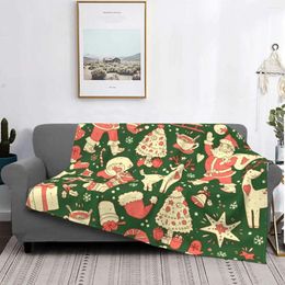 Blankets Christmas Santa Candy Blanket Fleece All Season Winter Snowman Portable Ultra-Soft Throw For Bed Outdoor Quilt