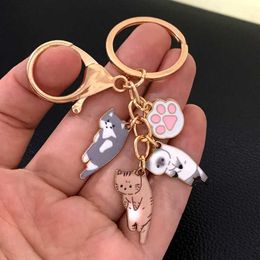 Keychains Lanyards Kawaii Cat Keychain Pet Paw Key Ring Animal Footprint Key Chains Souvenir Gifts For Women Men Cay Keys DIY Handmade Jewellery Y240510