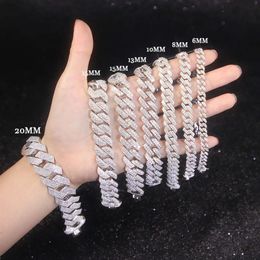 Factory Price Hip Hop 6-20mm Wide Vvs Moissanite Diamond Cuban Link Chain 925 Silver Iced Out Moissanite Cuban Bracelet for Men