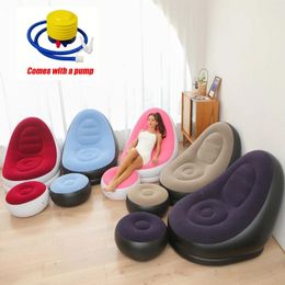 Pillow Inflatable Leisure Bean Bag Sofa Lazy Couch Chair Home Folding Lounger Bed Puff Up Seat Pouf With Footstool