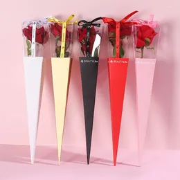 Gift Wrap 1PC Single Rose Flower Bags With Clear Window Bouquet Wrapping Paper Box Florist Arrangement Packing Cases Valentine's Day