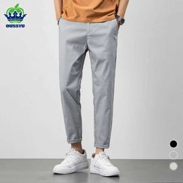 Men's Pants 2024 New Summer Thin Ankle Length Pants Men Cotton Casual Pant Man Work Korean Breath Cool Solid Color Light Gray Trousers Male Y240514