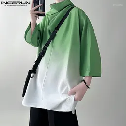 Men's T Shirts INCERUN Tops 2024 Korean Style Handsome High Pile Collar T-shirt Sexy Gradient Colour Three Quarter Sleeved Camiseta S-5XL