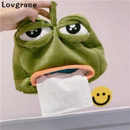 Tissue Boxes Napkins Fun Plush Sad Frog Tissue Box Car Bedroom Dress Night Shelf Paper Tissue Rack Garden Home Decoration Gift Paper Towels B240514