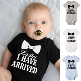 Rompers Madam I have a printed tie for a newborn boy jumpsuit. Interesting announcement for a tight fitting short sleeved baby jumpsuitL240514L240502
