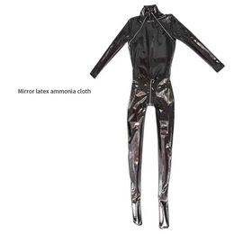 Sexy Set patent leather jumpsuit for womens Wetlook tight fitting suit with zipper opening latex pantyhose artificial club clothing customization Q240514