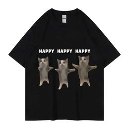 Men's T-Shirts Summer Men Women Cotton T-Shirt Funny Cute Cat Meme Tops Ts Male Fashion Trend Short Slve Clothing Dance Cat Strtwear T240515