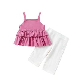 Clothing Sets 3pcs Summer Infant Baby Girls Clothes Sets 1 2 3Years Outfits Solid Colour Ruffles Sleeveless Tank Tops Long Pants Headband Suits