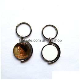 Keychains & Lanyards New Arrival Sublimation Metal Key Chains Chain Rotate Round Keyring Transfer Printing Blank Consumable Can Print Dh4H7