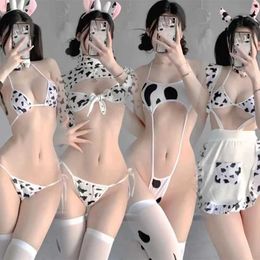 Sexy Set New Bull Role Playing Costume Maid Tankini Swimsuit Anime Bikini Girl Tight Clothing Lolita Bra and Underwear Socks Q240514