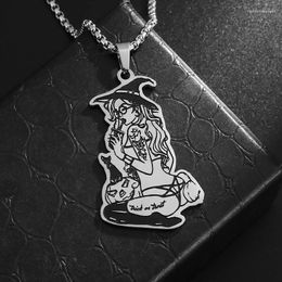 Pendant Necklaces Design Sexy Little Witch Stainless Steel Necklace For Men And Women Personalized Punk Street Style Accessories